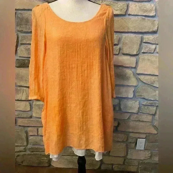 Women's Comfy Orange White Pullover Flowy Pretty Long Top medium - Picture 1 of 12